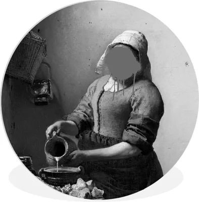 Produktbild von MuchoWow® Rundes Wandbild - Runde Bilder Das Milchmädchen - Johannes Vermeer - Schwarz und weiß Ø 90 cm Kreis Wanddekoration Kunststoff - Wandkreis - Wandschmuck - Wand-Kreis - Wohnzimmer - Bild - Runde - Wanddeko - Dibond - Kunstdrucke