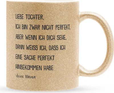 Produktbild von 22Feels Glitzertasse Gold Tochter Geschenk von Mama Geburtstag 18 Jahre Kinder Mädchen Abi Uni Abschluss Bachelor Master Weihnachten Haferl Konfirmation Firmung Teenager Geschenkidee Bürotasse