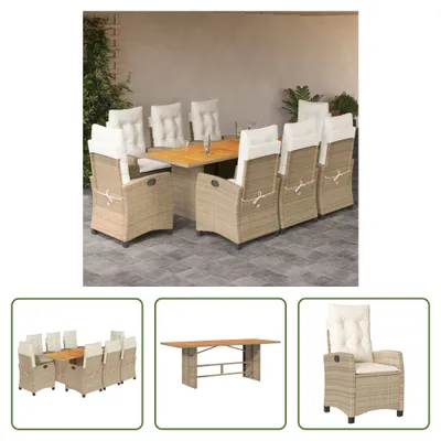 Produktbild von The Living Store 9-tlg. Garten-Essgruppe mit Kissen Beige Poly Rattan