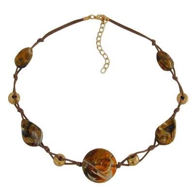Produktbild von Kette Kunststoffperlen braun-beige-gold-marmoriert Kordel braun 45cm braun 45 cm