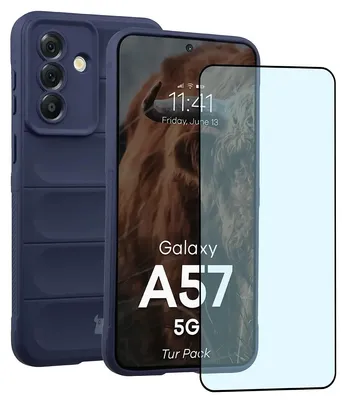 Produktbild von Robuste Handyhülle + gehärtetem Glas für Galaxy A57 5G, Bizon Tur Pack, Dunkelblau