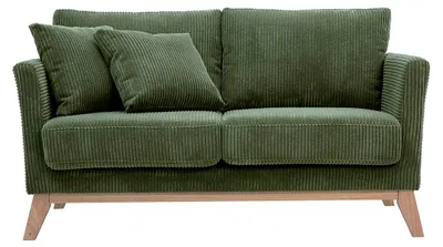 Produktbild von Miliboo - Skandinavisches Schlafsofa für 2 Personen in samtigem Rippenvelours in Khakigrün und hellem Holz OSLO