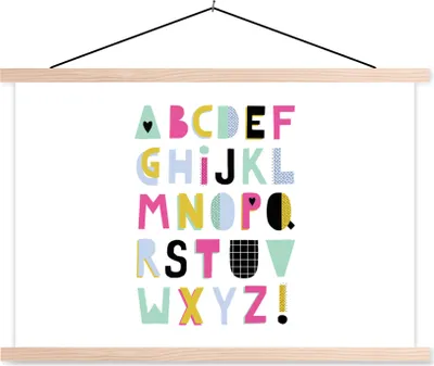 Produktbild von MuchoWow® Textilposter Alphabet - Gelb - Blau 60x40 cm mit holzfarbenen Rahmen - Bilder