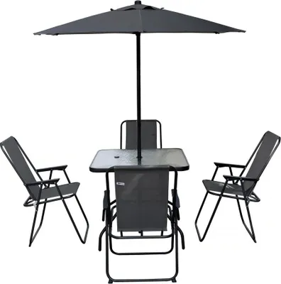 Produktbild von Gartentisch und -stühle mit Sonnenschirm aus Metall "Convivia" - 4 Sitzplätze - Anthrazitgrau