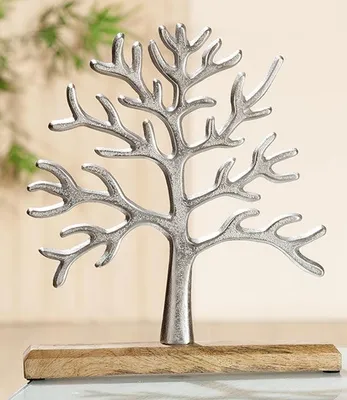 Produktbild von Gilde Standrelief, Lebensbaum, Aluminium, Mangoholz, silberfarben, VE 4, L. 23 cm, B. 5 cm, H. 26 cm 48791 4009079487916