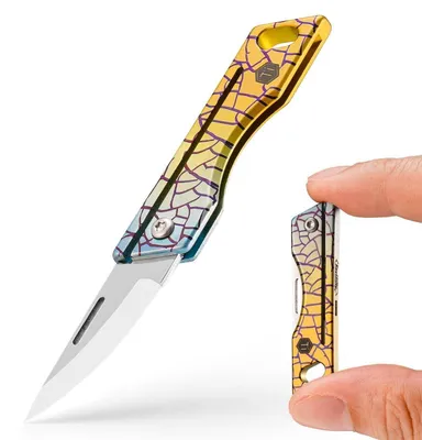 Produktbild von Klappmesser Mini EDC Titan TC4 Griff 7cr17Mov Stahl Schlüsselanhänger Gecrackte Yuzu
