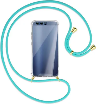 Produktbild von Handykette Backcover-Schutzhülle mit Band (Metall goldfarben) für Huawei P10 - türkis