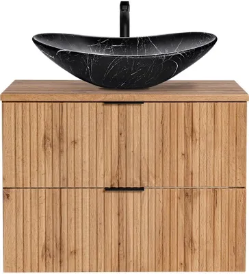 Produktbild von Badmöbel Waschtisch Set mit 80 cm UnterschrankWotaneiche gerillt Keramik-Waschbecken, B/H/T 80,6/74,7/46,5 cm