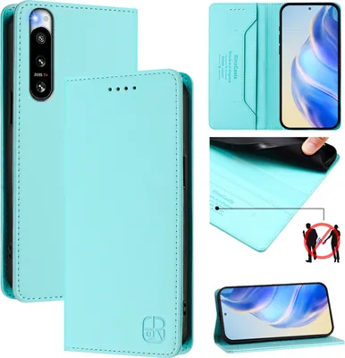 Produktbild von Lederhülle für Sony Xperia 5 IV Hülle Flip Brieftasche Kartenfächern Ständer Schutzhülle Türkis