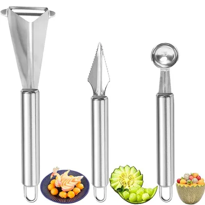 Obstschneider-Set, 3-teilig, Edelstahl, dreieckig, multifunktional