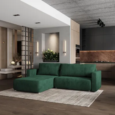 Zdjęcie produktu dla Masseno Narożnik TURIN P z funkcją spania i pojemnikiem na pościel Kształt L, Rozkładana sofa, Rogówka - Zielony, POSO 14