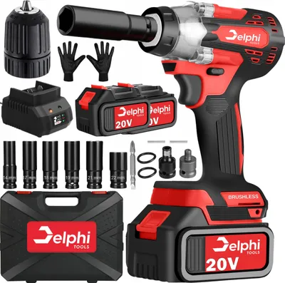 Zdjęcie produktu dla BEZPRZEWODOWA WKRĘTARKA UDAROWA 20 V BEZszczotkowa 350 Nm 2 akumulatory Klucz nasadowy Walizka