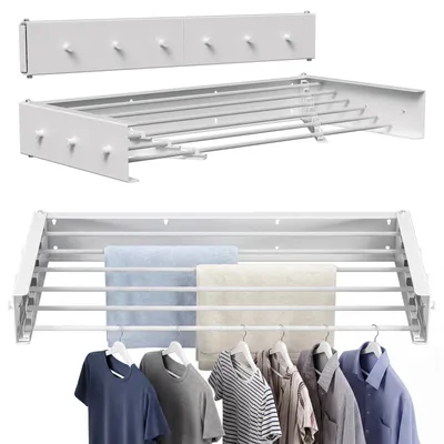 Produktbild von Eikuavons Wandtrockner ausziehbar, klappbarer Wäschetrockner mit 6 Stangen & 6 Haken, platzsparend für innen und außen, 100 cm, 30 kg, Weiß