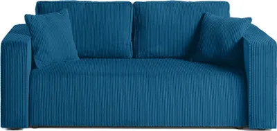 Image de Best Mobilier Topaze - canapé droit 2 places - en velours côtelé , Bleu Ardoise