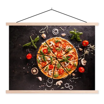 Produktbild von MuchoWow® Textilposter Pizza - Gemüse - Kräuter - Küche - Industrie 40x30 cm mit holzfarbenen Rahmen - Bilder