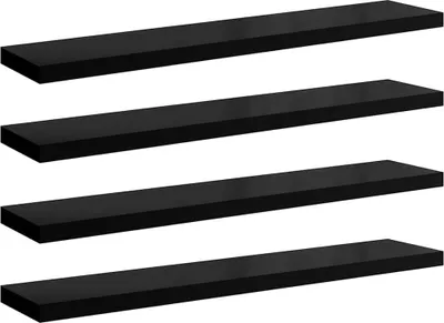 Immagine prodotto di vidaXL Mensole sospese 4 pz. Nero lucido 120x23,5x3,8 cm MDF