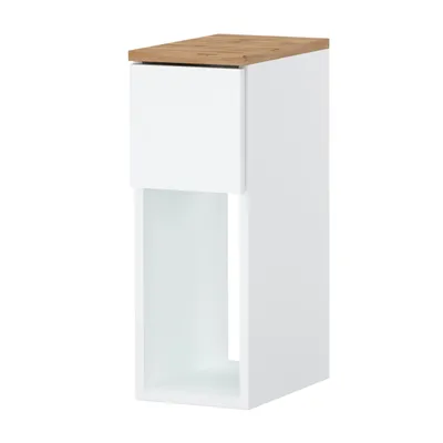 Image de STIV Möbel | Table de chevet étroite Blanc Mat/Dub Wotan 30x20x55 cm | 1 tiroir + étagère ouverte | Blanc + bois | Compact