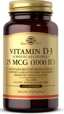 Immagine prodotto di Vitamina D3 25 mcg (1000 UI) 250 capsule molli Solgar
