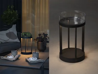 Produktbild von Konstsmide Chieti LED Laterne  |  Indoor/Outdoor   |  regenfest  |  USB   | schwarz |  Aluminum/Glas Dekoschale   |    Akkulaufzeit bis zu 20h  |  7821-750