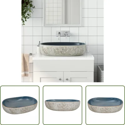 Produktbild von The Living Store Aufsatzwaschbecken Sandfarben Blau Oval 59x40x14 cm Keramik