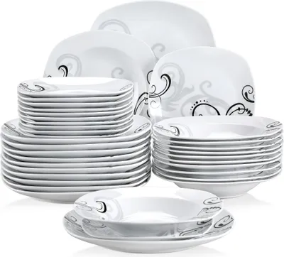 Image de VEWEET Service de table 'Zoey' en porcelaine, 36 pcs. assiettes pour 12 personnes, assiettes à dessert, assiettes à soupe, assiettes plates