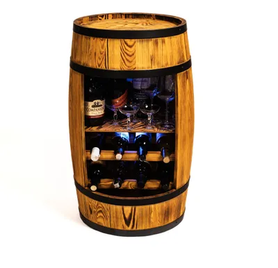 Produktbild von Creative Cooper Weinregal - Weinschrank Mini Bar - Alkohol Schrank mit LED - Weinfass - Weinbar - Fassbar - Barschrank - 80cm hoch - Retro deko Bar Regal - Whiskybar - Fassmöbel (Sonnenverbranntes)