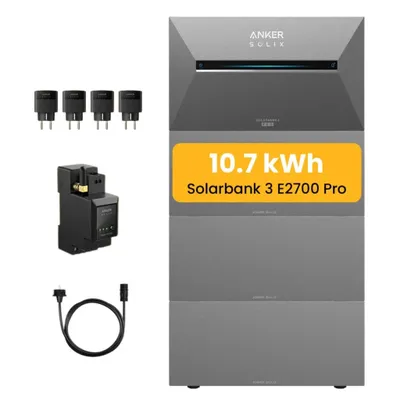 Produktbild von Balkonkraftwerk Speicher 10,7 kWh, Anker SOLIX Solarbank 3 E2700 Pro mit BP2700 Akku x3 inkl. Anker Smarten Zähler und Smart Plugs für Balkonkraftwerk