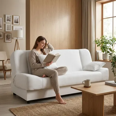 Produktbild von Schlafsofa SARA Boston – mit Schlaffunktion, Kunstleder in Weiß, Family Meble, KI-generiertes Bild