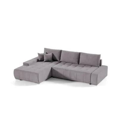 Image de Ensemble canapé d'angle en L Draco avec fonction lit Ensemble canapé d'angle en L avec armoire lit 265 cm, couleur : rose, ottoman : gauche