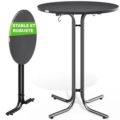 Image de Table de bar ronde, grise, 70 x 110 cm, pliable