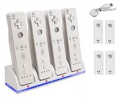 Produktbild von 4 wiederaufladbare Akkus (2800 mAh) und Ladestation für Wii-Fernbedienungen und Switch-Zubehör