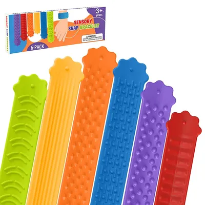 Produktbild von Fidget Armband Kinder 6er Set, Sensorik Spielzeug Silikon, Anti Stress Snap Armband, ADHS Konzentration, Regenbogen
