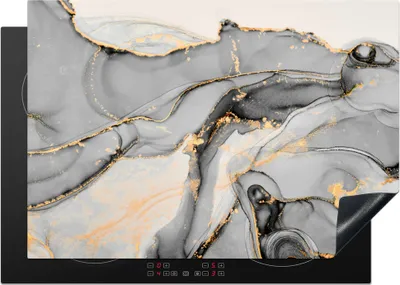 Produktbild von KitchenYeah© Herdabdeckplatte Marmor - Gold - Grau , 75x52cm, Küche Deko, Glaskeramikkochfeld Herdabdeckung, Abdeckplatte fùr Kochfeld