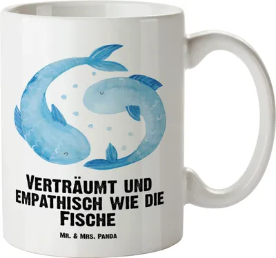 Produktbild von Mr. & Mrs. Panda Haferl Sternzeichen Fische - Weiß - Geschenk, steingut tasse, Geburtstag März, großer becher, Fisch, Pott, Februar, jumbotasse, Teebecher, Sternbild