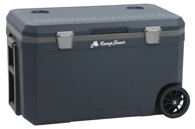 Image de Glacière CampFeuer bleu marine 70 litres avec roulettes, glacière à roulettes, glacière isotherme avec poignées, glacière mobile, glacière à glace, mini-réfrigérateur