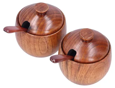 Gewürzdosen-Set aus Holz mit Löffel und Deckel, 2 Stück