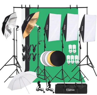 Obrázek produktu pro LEADZM, kompletní sada pro fotografické studio s trvalým osvětlením, softbox, systém podpory pozadí. Profesionální sada vhodná pro začátečníky, portrétní fotografie a produktovou fotografii, včetně reflektoru