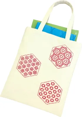 Produktbild von Olympus Hitomezashi Sashiko Stickpackung "Tasche Ecru", Stoff bedruckt, 34x28cm, Original aus Japan