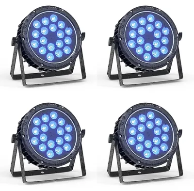 Produktbild von LED Bühnenbeleuchtung 4er Set - Flacher PAR Scheinwerfer 18x10W RGBW - IP65 wasserfest - DMX512 Steuerung - EU Stecker - DJ Disco Party