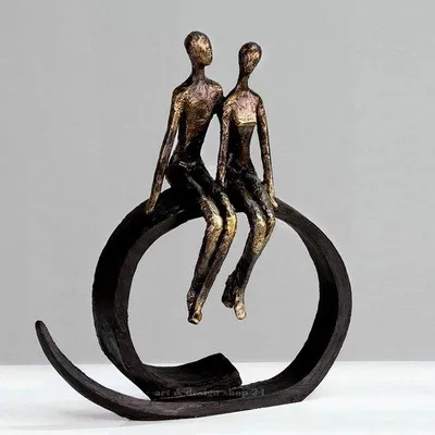 Produktbild von Unyqoos® Dekofigur Paar 'Close' aus Kunstharz – Skulptur, schwarz mit bronzefarbenem Finish, H 35 x B 30 x T 12 cm, 1 Stück