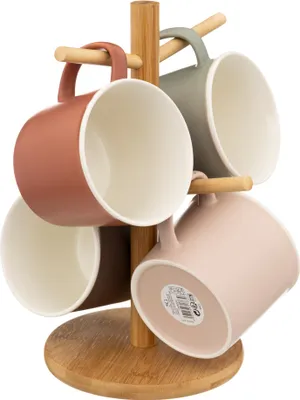 Produktbild von Secret de Gourmet 4 Becher mit Ständer aus Keramik Holz mehrfarbig 8,5cm x 9,5cm