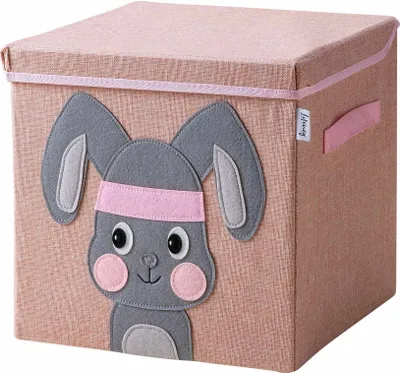 Produktbild von Lifeney Aufbewahrungsbox Kinder mit Deckel I Niedliche Spielzeugkiste I Aufbewahrungsboxen für Kinderzimmer I Faltbox für Spielzeugaufbewahrung I Aufbewahrungskorb Kinder (Rosa Hase)
