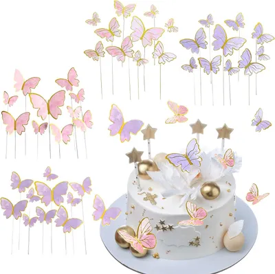 Imagen del producto de Decoración para tartas con temática de mariposas - Adorno para tartas - Set de 80 unidades