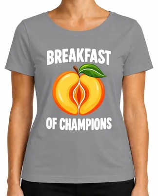 Imagen del producto de Camiseta para mujer, color gris, talla S, con el diseño "Breakfast Of Champions" (desayuno de campeones), con un doble sentido, divertida y con humor para adultos