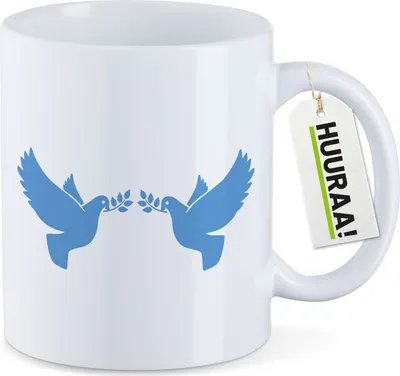 Produktbild von Huuraa Kaffeetasse Friedenstauben 330ml Weiß Keramik Kaffeebecher Geschenkidee