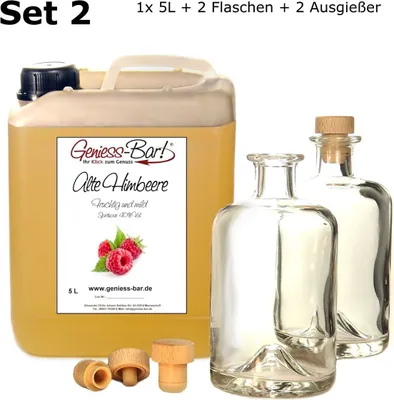 Produktbild von Alte Himbeere 5L inkl. 2 Flaschen + 2 Ausgießer intensiv fruchtig & sehr mild 40% Vol. Himbeer Schnaps Obstler Spirituose
