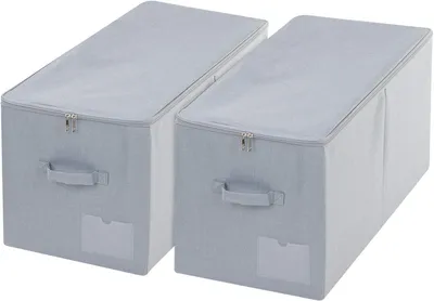 Zdjęcie produktu dla Składane pojemniki na ubrania z pokrywą, pojemność 60 litrów, wymiary 56 x 32 x 33 cm, zestaw 2 sztuk, do przechowywania w szafach