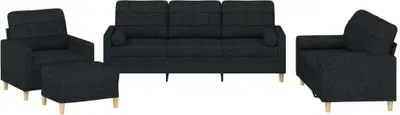 Produktbild von vidaXL 4-tlg. Sofagarnitur mit Kissen Schwarz Stoff