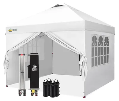 Obrázek produktu pro Skládací pavilón 3x3 metry, pop-up konstrukce, vodotěsný, s 4 bočními stěnami, UV ochrana 50+, výškově nastavitelný, bílý