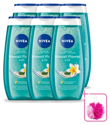 Productafbeelding van 6 x Nivea Douchegel, Hawaïse bloem & olie - 250 ml - Voordeelverpakking - 6 stuks